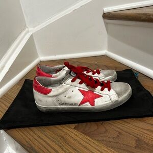 Pink and Red Golden Goose Sneakers